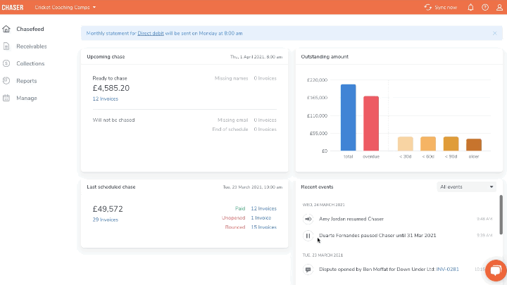 Gif showing how to dispute an invoice in chaser