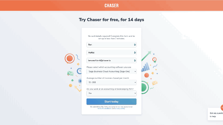 gif showing sage users how to sign up to chaser