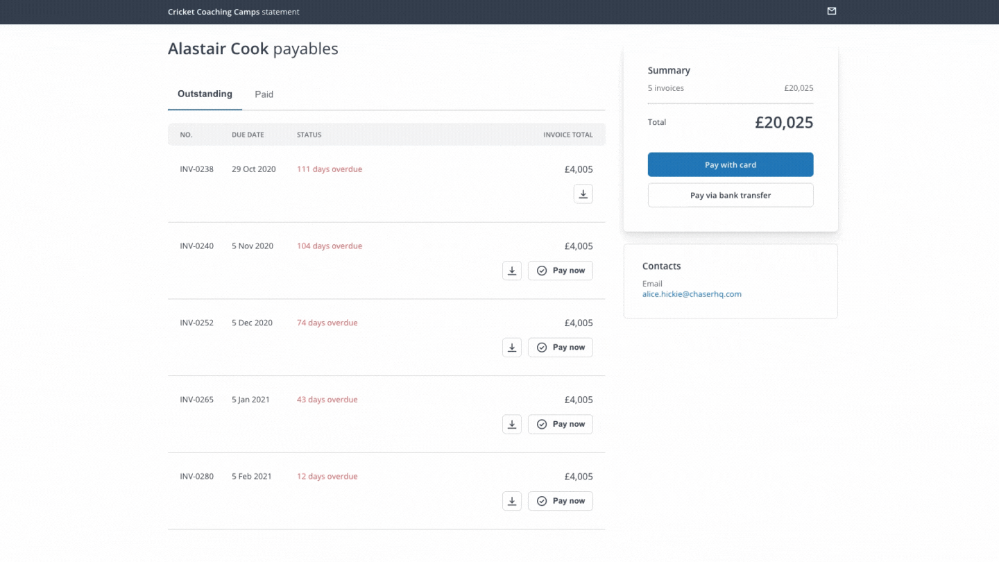 Paying invoices through the Chaser payment portal